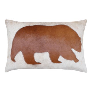 Luxury Genuine Cowhide Bear Throw Pillow 16x24 | Handmade Hair-on-Hide Leather Designer Lumbar Cushion For Sale