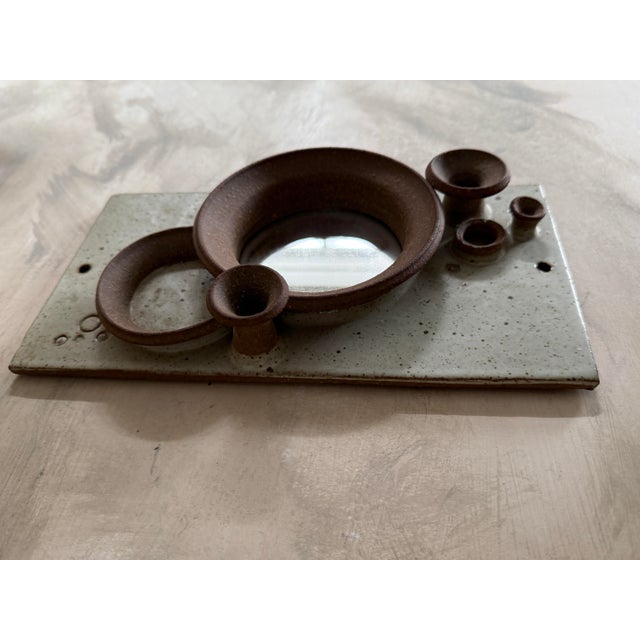 Signed Studio Pottery Wall Mirror Hand Built Ceramic 10 Inch Vertical For Sale - Image 10 of 12