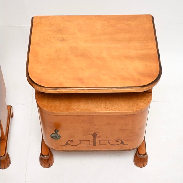 Swedish Art Deco Bedside Cabinets in Satin Birch, 1930, Set of 2 For Sale - Image 9 of 11