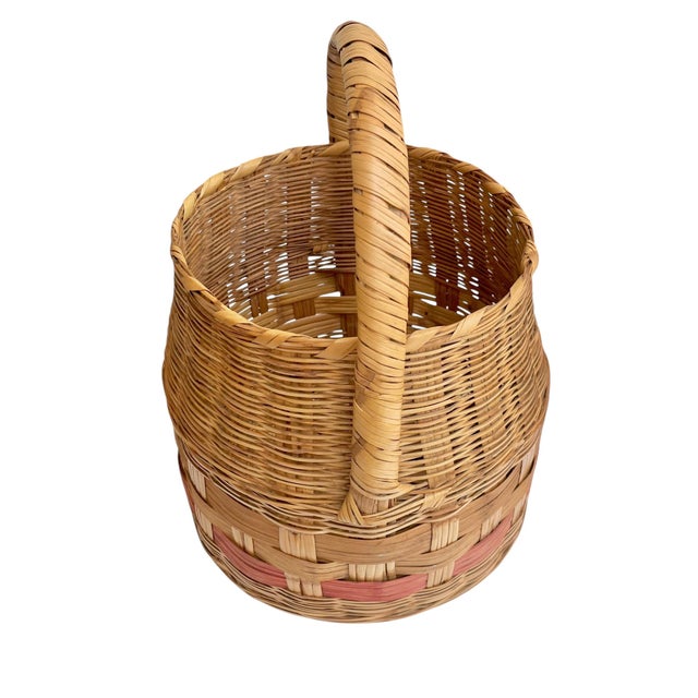 Wood Antique French Provincial Wicker Market Basket For Sale - Image 7 of 13
