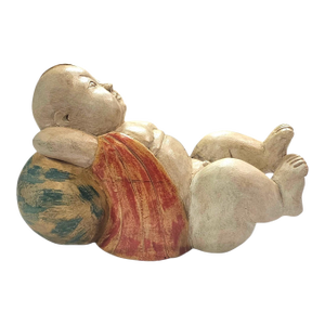 Vintage Chinese Hand-Carved Lucky Baby Sculpture on Melon 10.25"