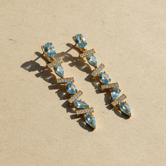 Not Yet Made - Made To Order Modern Geometric Topazes Drop Earrings, Silver, Gold, Pair For Sale - Image 5 of 10