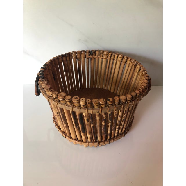 Boho Chic 1970s Round Rattan Bamboo Planter With Handles For Sale - Image 3 of 6