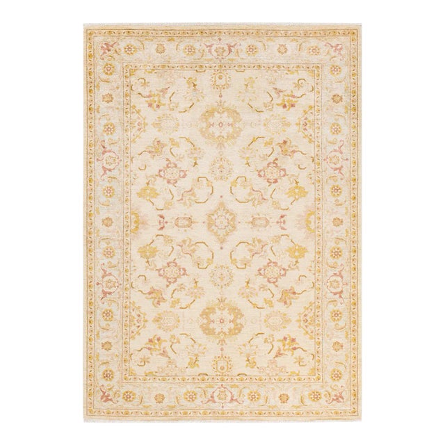Vintage Traditional Hand Knotted Wool Area Rug, Ivory - 6'3" X 8'10" For Sale