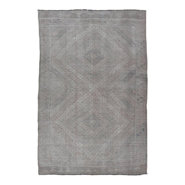 Vintage Hand Woven Turkish Embroidered Rug With Geometric Diamond Design For Sale