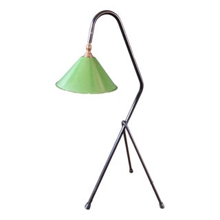Industrial Tripod Lamp in Black Lacquered Metal and Green Enamelled Sheet Metal, 1950s For Sale