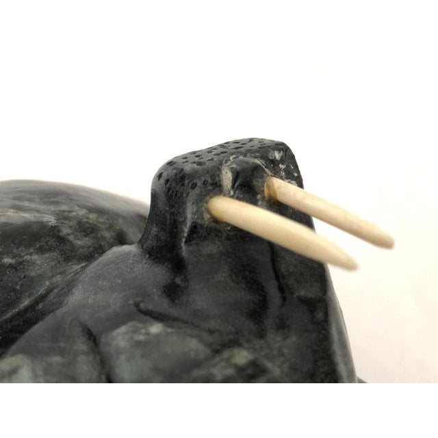 1980s Inuit Walrus Pair Hand Carved Folk Art Serpentine Signed William Luke For Sale In Reno/Lake Tahoe - Image 6 of 10