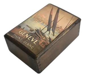 Vintage Swiss Wooden Chocolate Box Genève Et Le Mont-Blanc