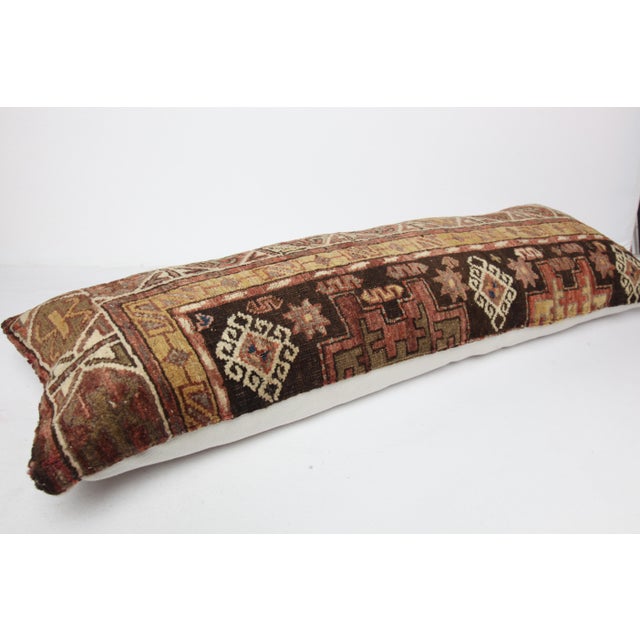 Art Deco Antique Caucasian Tribal Handwoven Wool Lumbar Pillow Cuhion -16'' X 42'' For Sale - Image 3 of 13