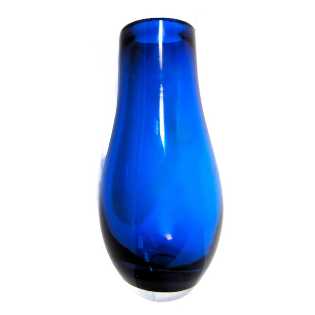 Blue Mid-Century Blown Glass Vase Cobalt Blue 9" For Sale - Image 8 of 11