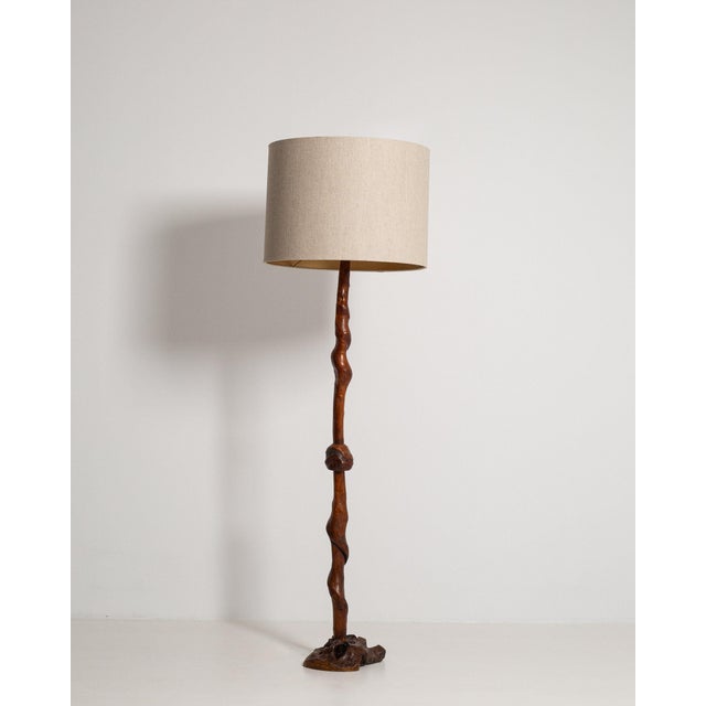 Wood 1960-1969 France Rich Walnut Brown Carved Walnut Floor Lamp For Sale - Image 7 of 11