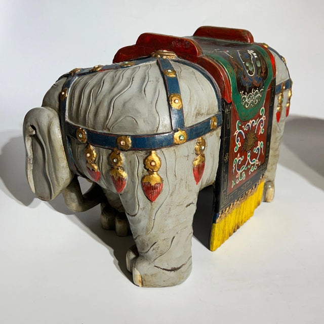 Vintage Oriental Polychrome Wooden Elephant Figures - A Pair For Sale - Image 10 of 12