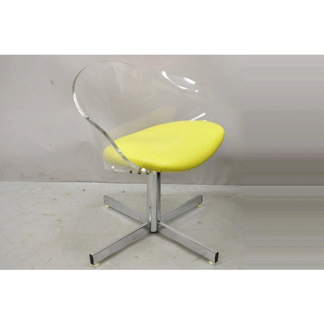 Mid-Century Modern Vintage Jansko Mid Century Modern Sculpted Lucite Yellow Vinyl Swivel Chair For Sale - Image 3 of 11