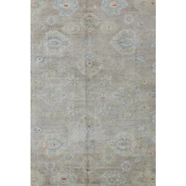 Large Turkish Oushak Rug With Neutral Color Palette and All-Over Flower Design by Keivan Woven Arts For Sale - Image 4 of 6