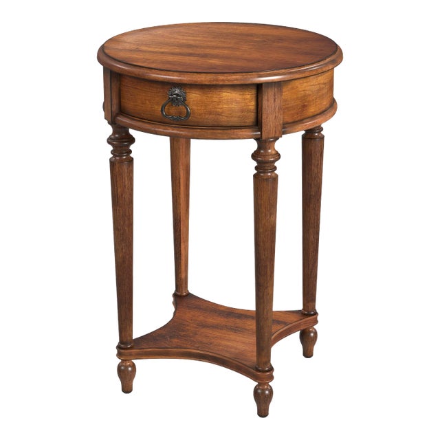 Jules 1 Drawer Round End Table, Medium Brown For Sale