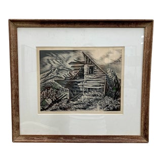 1940s Isac Friedlander Signed Woodcut 'Derelict', Framed For Sale
