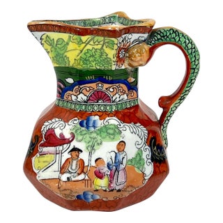 Rare Masons Ironstone Chinoiserie‘ Red Scale Conversation Group’ Hydra English Porcelain Jug, C1835 For Sale