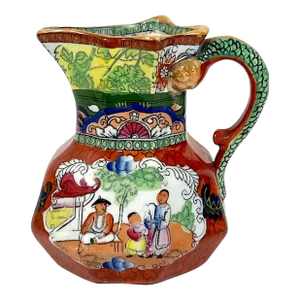 Rare Masons Ironstone Chinoiserie‘ Red Scale Conversation Group’ Hydra Handled Porcelain Jug, C1835