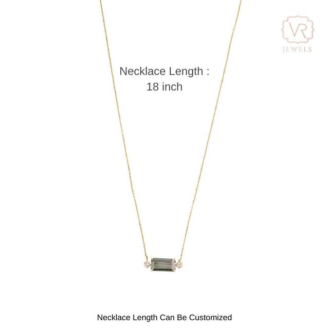 East-West Green Tourmaline & Diamond Pendant Necklace, 3.26ct in 14k Yellow Gold For Sale - Image 11 of 16