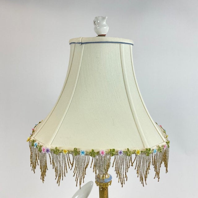 Late 20th Century MacKenzie-Childs Porcelain Bunny Rabbit Table Lamp With Beaded Fringe Shade For Sale - Image 6 of 7