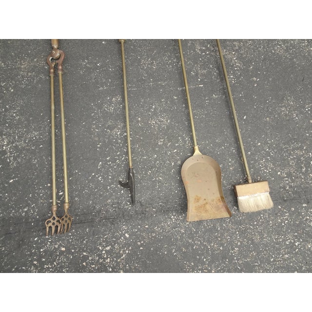 Vintage French Country Brass Firplace Tools With Elephant Head Handles For Sale - Image 12 of 12