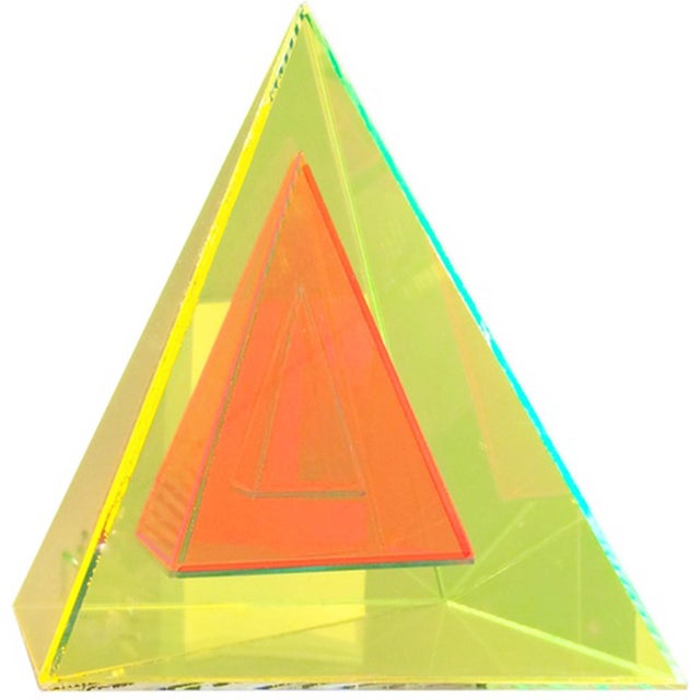 Electric Yellow "Pyramid 2" Contemporary Fluorescent Wall Sculpture by Seda Saar For Sale - Image 8 of 8