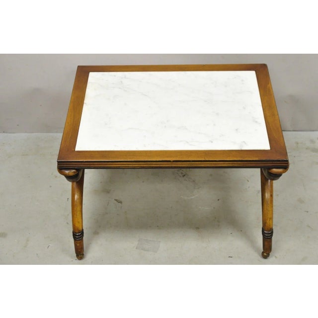 Mid 20th Century Italian Neoclassical Style Low Marble Top Curule X-Frame Accent Side Table For Sale - Image 10 of 11
