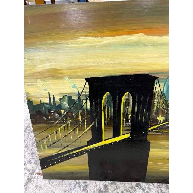 Art Deco Edgar a Starek Painting Oil on Board Signed 1976 New York City For Sale - Image 3 of 9