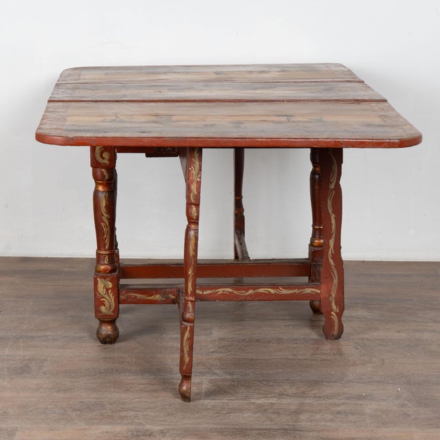 Folk Art Early 19th Century Original Hand Painted Dutch Drop Leaf Table Console For Sale - Image 3 of 16