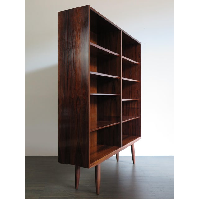 Scandinavian dark wood library designed by Gunni Omann and produced by Omann Jun Møbelfabrik in the 1960s, height-...