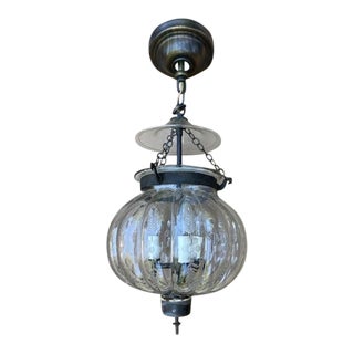 Vintage Hand Blown Glass and Iron Pendant Light For Sale