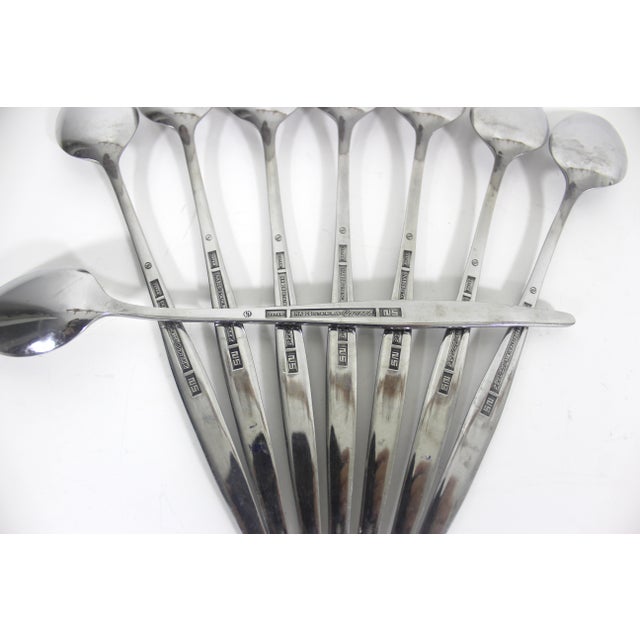 Silver Vintage Mid Century Modern Japan Stainless Iced Tea Spoons Caress Rose Steel - Set of Eight Long Ice Sundae For Sale - Image 8 of 9