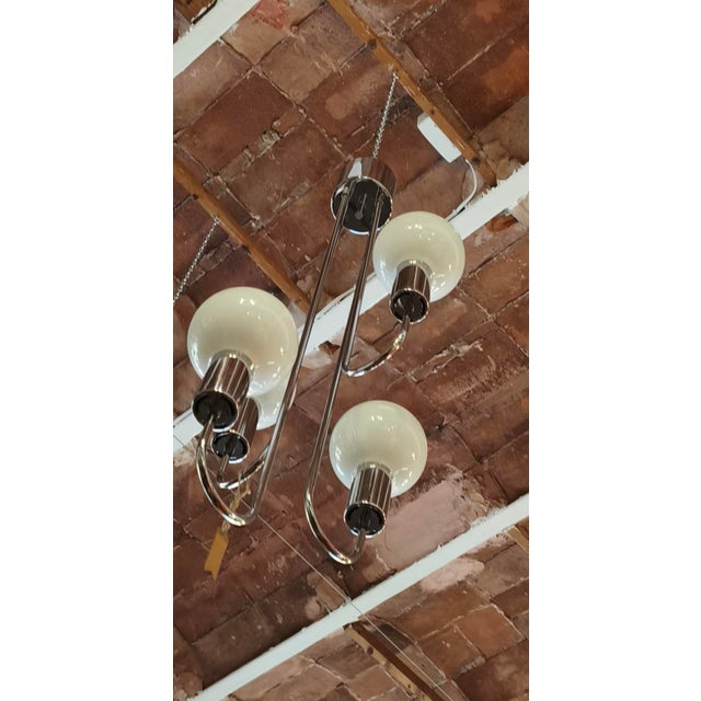 Mid-Century Modern Mid-Century Italian Style Chrome and Opaline Glass Cascading Chandelier, 1970s For Sale - Image 3 of 4