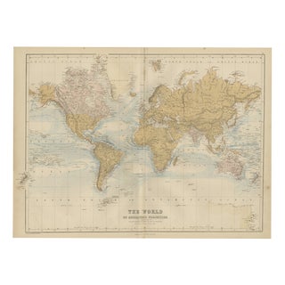 Antique Map of the World on Mercators Projection from Blacks General Atlas, 1870 For Sale