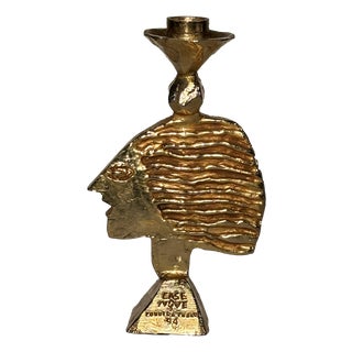 Casenove Pierre, Pierre Casenove (1943) for Fondica, Candlestick Sculpture with Stylized Face, France 1994, 1994, Bronze For Sale