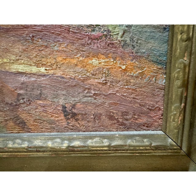 Antique Oil on Board Landscape Painting Wooded Path Rustic Fence Signed Period Gilt Frame For Sale - Image 4 of 7