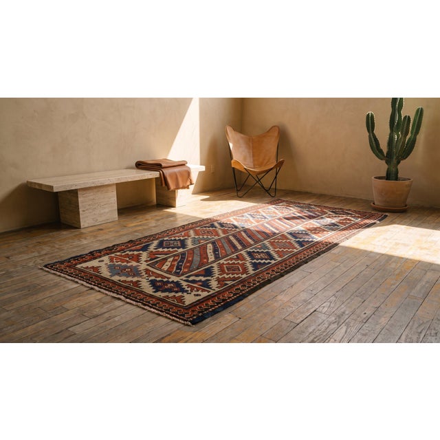 Textile 1900s Multicolor Geometric Tribal Antique n.w. Persian Rug 3'2" X 9'2" Handmade Wool Carpet For Sale - Image 7 of 9
