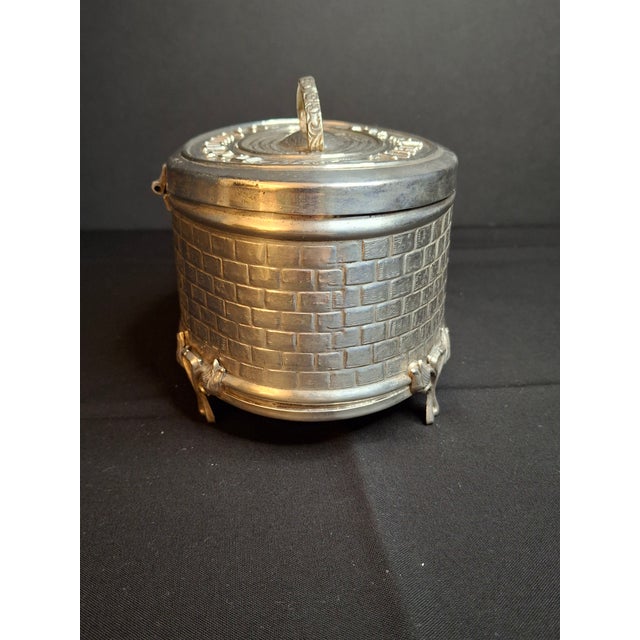 1920s Vintage Silver Plated Etrog Box Brick Basketweave Sukkot Judaica Hebrew Inscribed 124 Mark For Sale - Image 5 of 18
