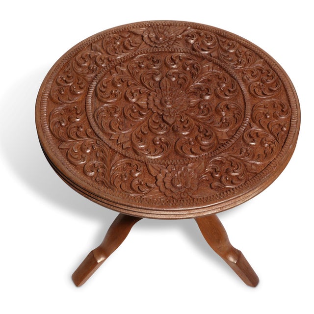 Carved Wood Accent Table Chairish