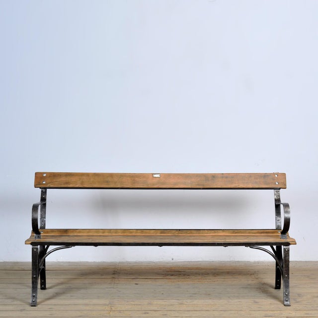 Industrial Riveted Iron Park Bench, 1920s For Sale - Image 3 of 13