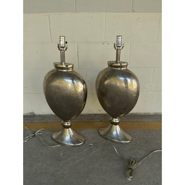 Stylish Currey & Co Marmont Lamps - Pair. Silver metal body. Showroom floor sample.