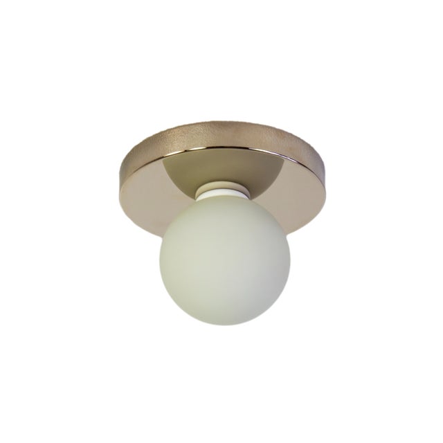 Globe Flush Mount Polished Nickel, 3 Inch Glass Globe, by Research.Lighting, Modern, Minimal For Sale In New York - Image 6 of 6
