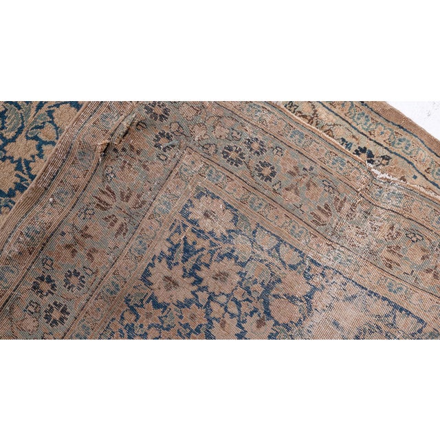 1920s Persian Kirman Indigo Blue, Beige and Brown Handwoven Wool Runner For Sale In New York - Image 6 of 8