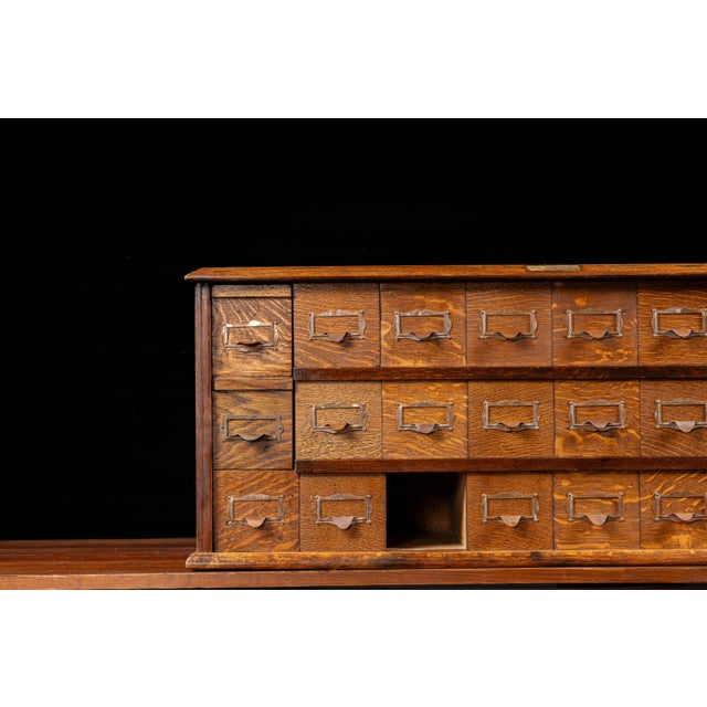Brown Early 20th Century Tiger Oak Puzzle Box Card Catalog For Sale - Image 8 of 14