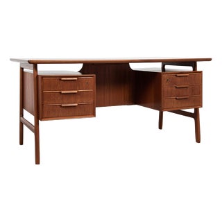 Midcentury Danish Desk Known Model 75 in Teak attributed to Omann Jun 1960s For Sale
