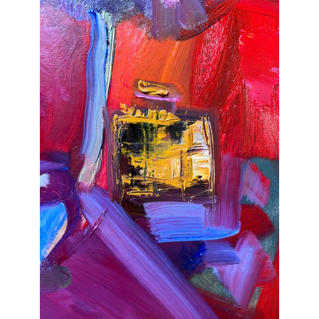 Expressionist Floral Painting Still Life on Red Original For Sale In San Francisco - Image 6 of 7