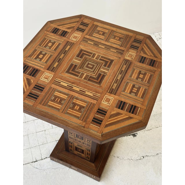 Wood Vintage Exceptional Parquetry Pedestal Table With Hidden Compartment, Circa Mid 20th Century For Sale - Image 7 of 18