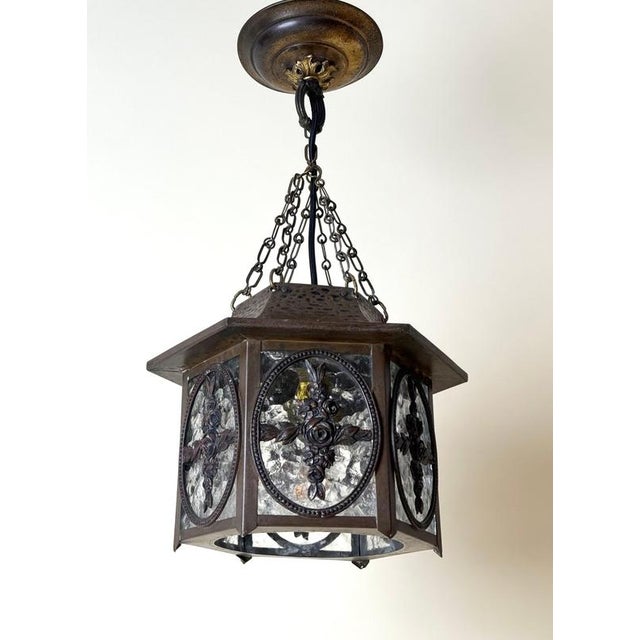 20th Century German Brass and Textured Glass Chinoiserie Lantern, 1920s For Sale - Image 6 of 18