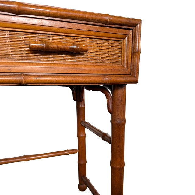 Wood American of Martinsville Faux Bamboo & Cane Writing Desk Console Table MCM For Sale - Image 7 of 11