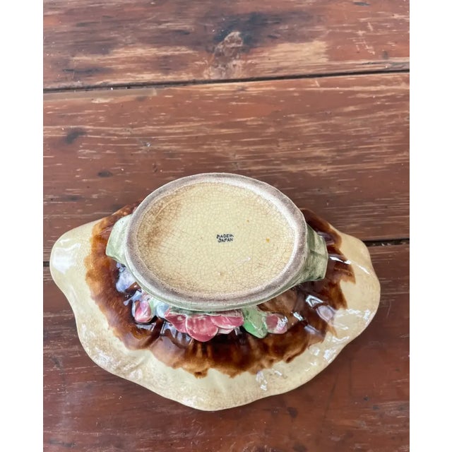 Vintage Majolica Seashell Pedestal Bowl With Floral Designed Base For Sale - Image 10 of 10